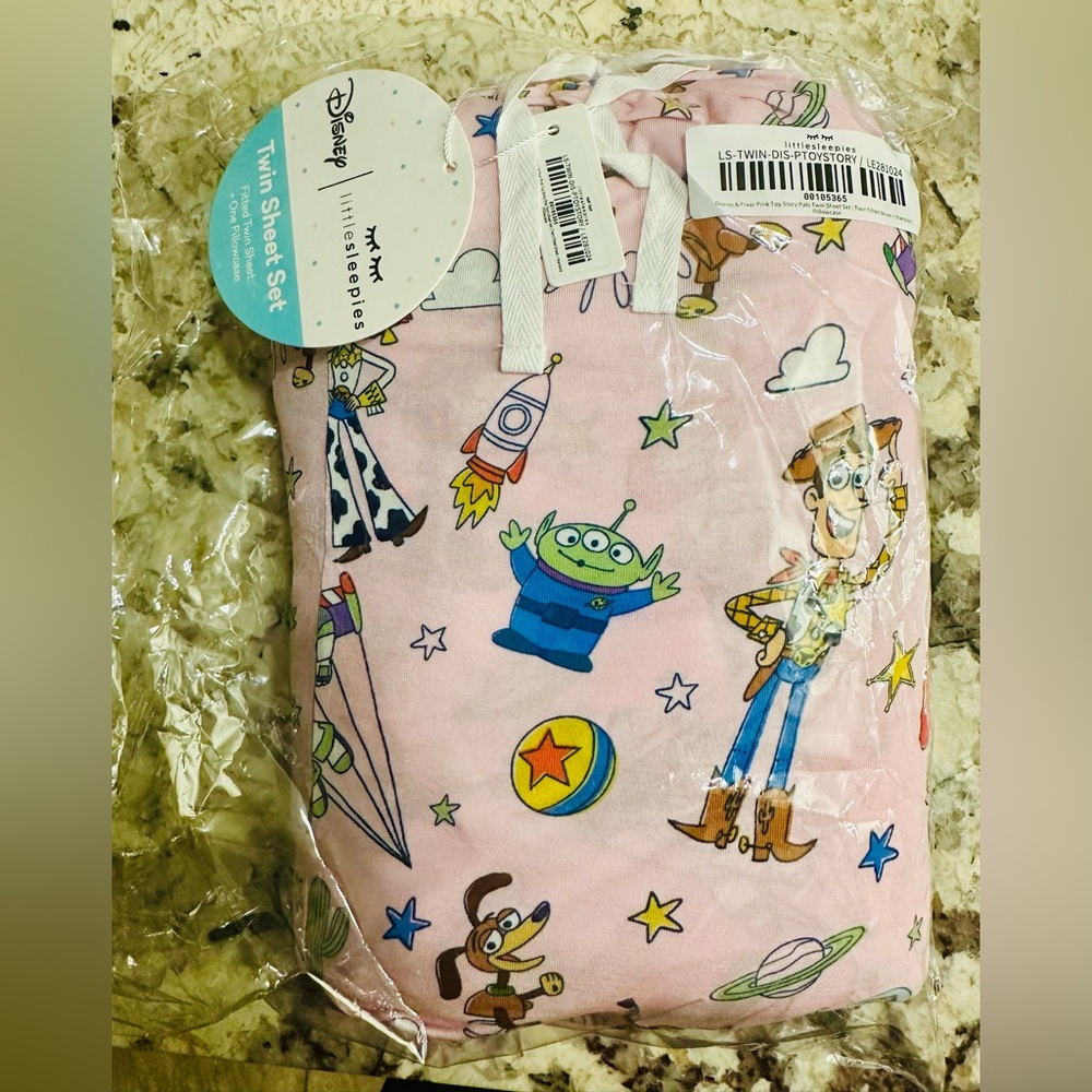 NEW Little Sleepies Disney Pixar Toy Story Stars Pink Twin Sheet Set